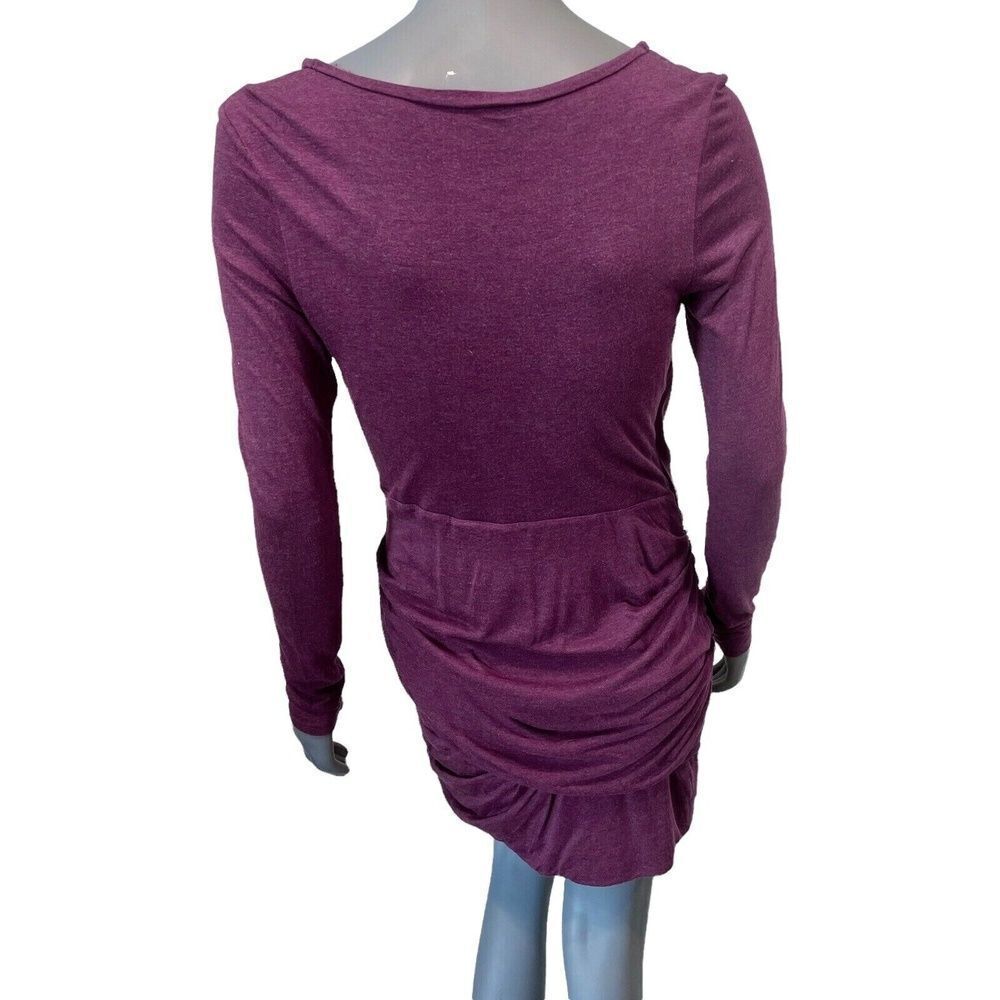 Heather Bordeaux Draped Ruched Bubble Hem Mini Dress Long Sleeve Purple Size M - Picture 7 of 11